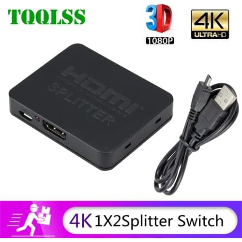 TQQLSS Full HD 1080p HDCP 4K Splitter Switch Switcher 1X2 Split Amplifier Dual Display For DVD For PS3 HDTV 1 in 2 Out
