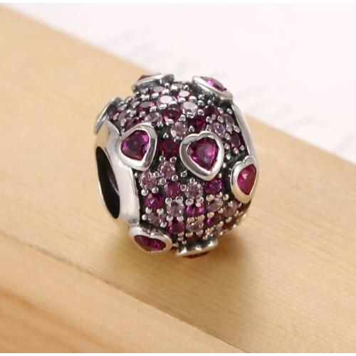 S925 Silver Bead Explosion of Love Charm fit Lady Bracelet Bangle Red Pink CZ