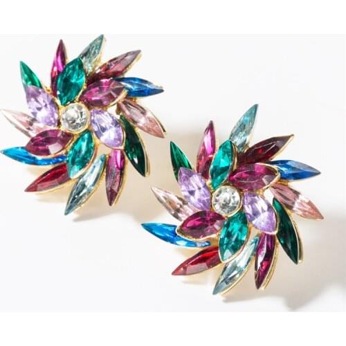 Beautiful Multiple Colors Rhinestone Flower Leaf Stud Earrings for Women Piercing Earrings for Wedding Party Jewelry Accessories