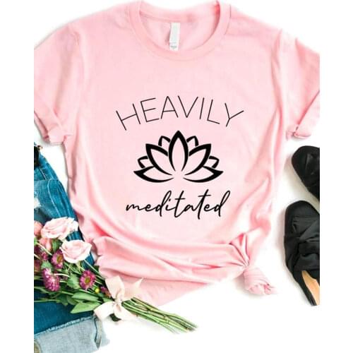 Heavily Meditated Lotus Print Women T Shirt Short Sleeve O Neck Loose Women Tshirt Ladies Fashion Tee Shirt Tops Clothes Mujer