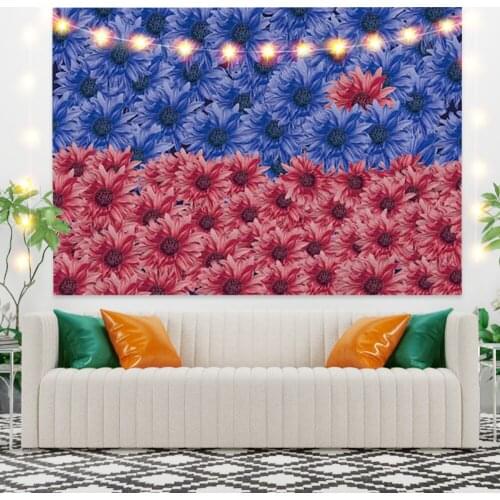 Blue and Red Dasiy Flowers Tapestry Vintage Exotic Summer Plant Nature Frame for Bedroom Photography Wall Decor