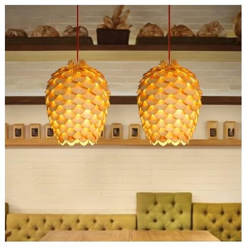 Nordic Chiba Pineal pendant lamp ceiling Simple Wood chips Pine cone hanging lamp indoor Wooden modern pendant light