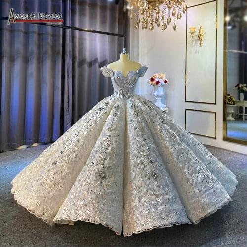 Off the shoulder full beading wedding dress super sparkling luxury bridal dresses 2021