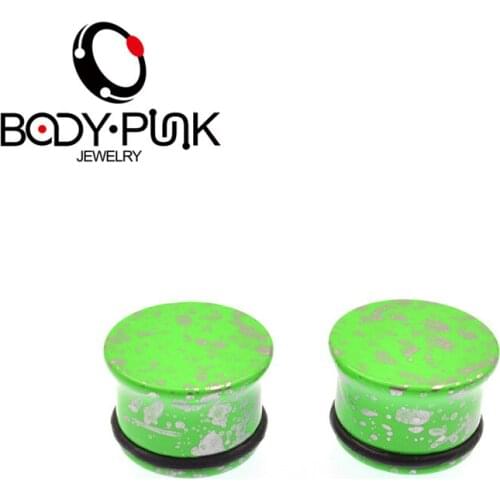 BODY PUNK Body Piercing Jewelry 1 Pair Green Acrylic Ear Plugs Tunnels Ear Expander Ear Piercing 6-20mm Body Punk SPLG 004 G
