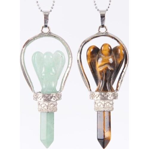 Ethnic Tribe Totem Necklace Pendant Big Size Natural Gems Stone Hexagonal Prism Suspension Crystal Jewelry Pendants D656—D659