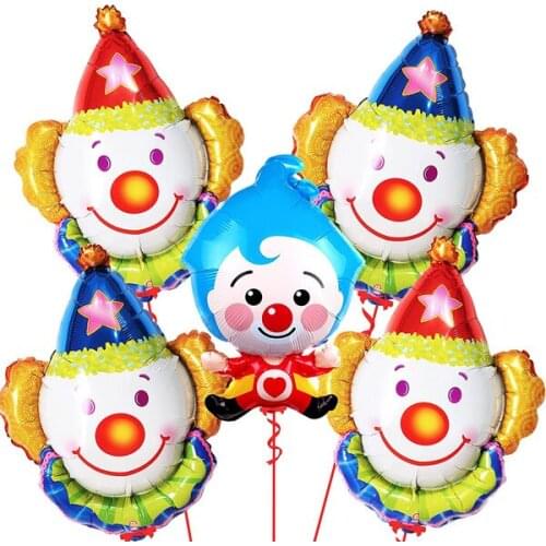 Joker Head Balloons for Carnival Birthday Party Decorations - Big 32 Inch, Pack of 5 | Circus Clown Foil Balloons for Carnival