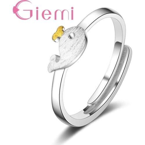 High Quality Cheap Fish Shape Adjustable Rings For Women Lady Girls Best Presents 925 Sterling Silver Jewelry Cute Finger Rings