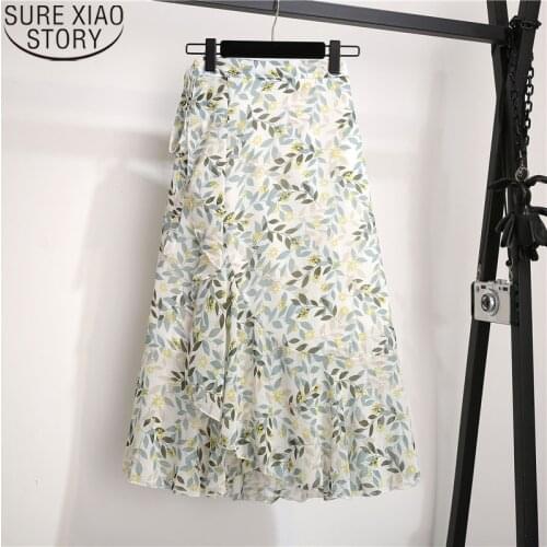 Jupe Femme Solid Women Lace-up Lotus Leaf Beach Vintage Chiffon Skirts Summer Fishtail Floral Midi Skirts Irregular Skirt 10232