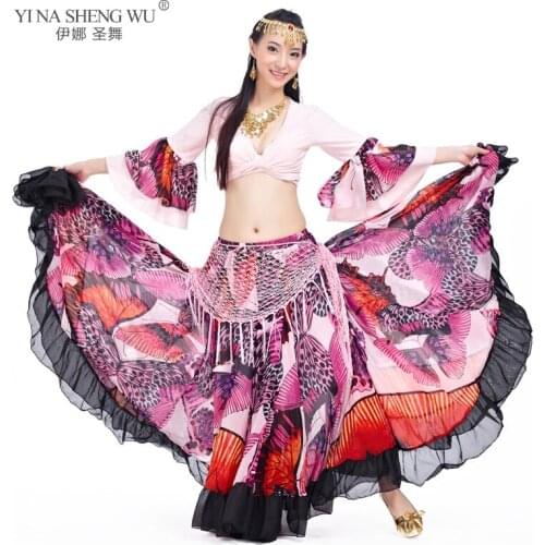 Tribal Belly Dance Performance Gypsy Skirt Adult Butterfly Full Circle Flamenco Skirt Women Gypsy Belly Dance Skirts Chiffon