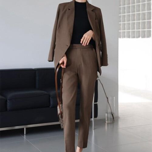 Blazer Business Sets Autumn Korean Style Two Piece Set Women Long Sleeve Suit Coat + Long Pants Office Lady 2 Piece Outfits