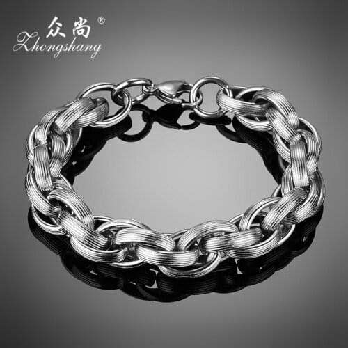 Zhongshang Man Bracelet homme cuir for Mens Bracelets 2017 Women Snap Jewelry Titanium Steel Chain Stainless Charm Male Female