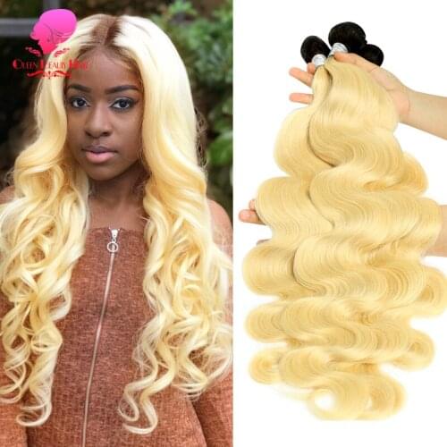 QUEEN BEAUTY 1/3/4 PC Two Tone Ombre Color Brazilian Hair 1B/613 Blonde Body Wave Human Hair Weave Bundles Remy Hair Can Be Dyed