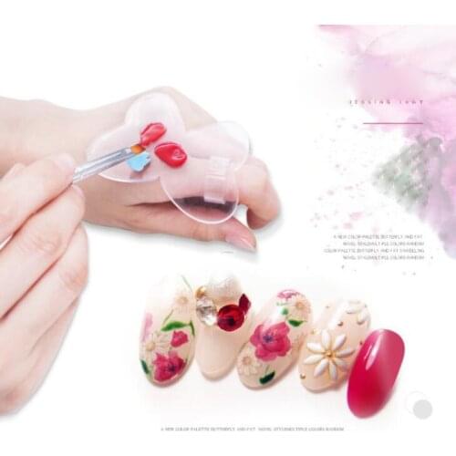 1pc Nail art Butterfly palette painted pad Washable Plate Nail Polish Glue Paint Acrylic Color ring Manicure tools Accessory