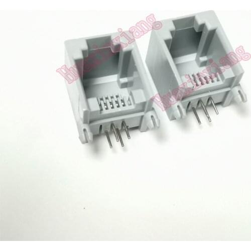 100PCS/Lot 5521 PCB RJ11 6P4C Female Jack/Socket Connector For phone 90 degree Grey Color