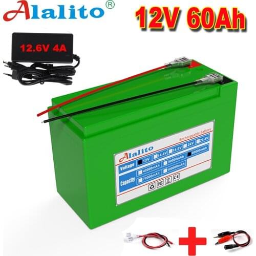 12V 60Ah 18650 lithium battery pack 3S6P built-in high current 30A BMS for sprayers, electric vehicle batterie+12.6V charger