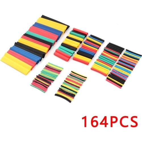 164pcs/Set Heat Shrink Tube Heat Shrinkage Polyolefin Shrink Kit Assorted Insulated Sleeving Tubing Wrap Wire Cable Sleeve Kit