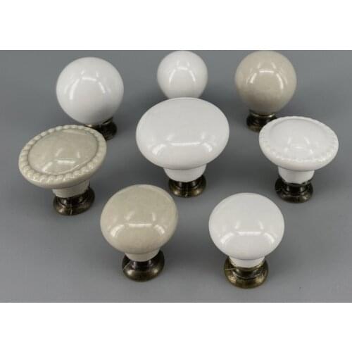 1x White /Grey Ceramic Kitchen Cabinet Knobs Kids Wardrobe Handles Furniture Bedroom Dresser Drawers Pulls Simple