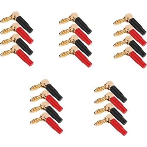 20PCS Soft Plastic Right Angle Banana Plug Audio Speaker Screw Banana Gold Plated Bend 90 Degree Banana Connector