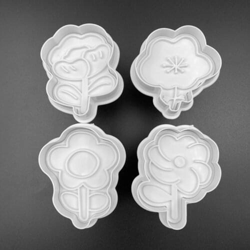 4pcs/set Flower Plastic Biscuit Mold DIY Kitchen Cake Decorating Tools Cookie Cutter Stamp 124E