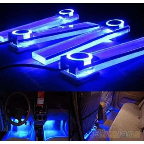 4 In 1 Fashion 12V DC Blue Car Lamp Charge LED Interior Floor Decorative Light Car Styling Decorative Light Accessories