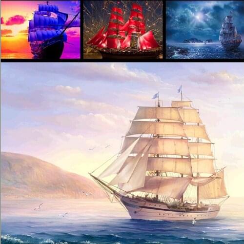 5D DIY Diamond Painting FullRound Drill Sailboat diamond embroidery ThShip sailing Embroidery Cross Stitch Mosaic Home Decor