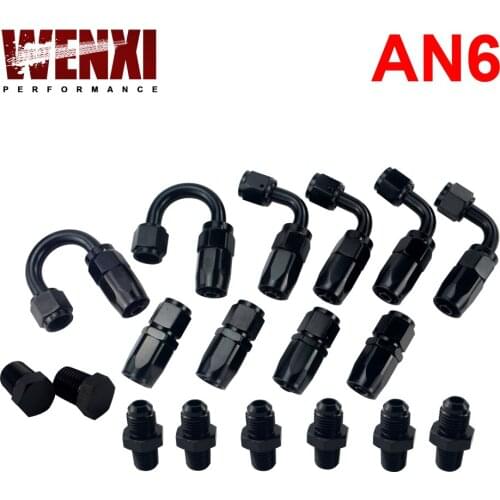 6 AN AN-6 Straight / 90 /180 Degree Aluminum Swivel Hose End Fitting Adapter Oil Fuel Line + NPT PLUG WX-SL10NPT-BK
