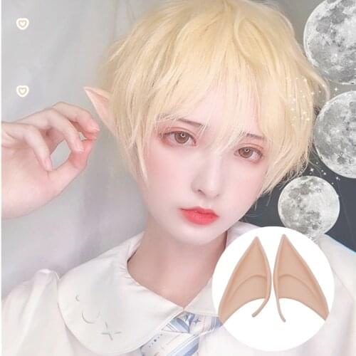 Anime Wig Cosplay Halloween Costumes Accessories for Women Elf Ears Gold Wigs Short Hair Long Heat Resistant Kawaii Headwear