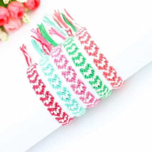 Embroidery Thread Friendship Bracelet Heart Style Lace-up Handmade CottonBracelets for Heart Guy and Girl