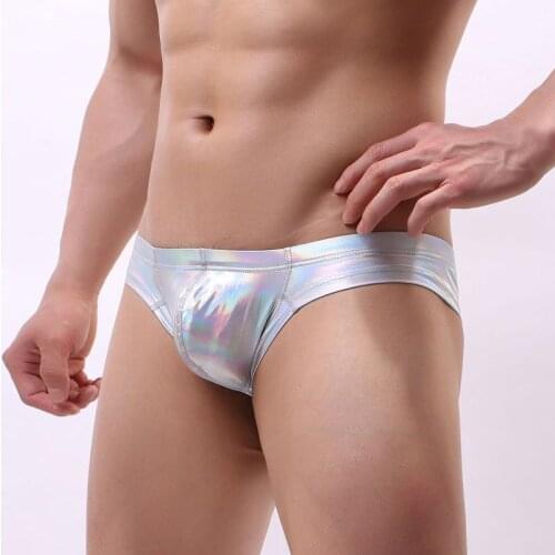 Brand Mens Underwear Briefs Male Panties Bronzing Patent Leather Men Mini Bikini Shorts Stage Shining Show Man Erotic Lingerie