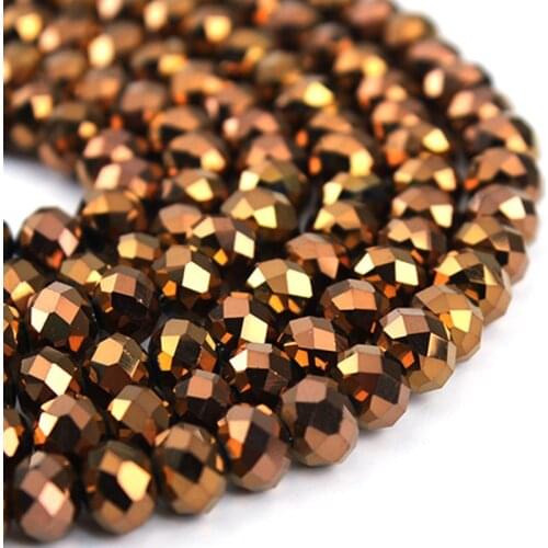 2strand/pack 4mm 6mm 8mm Brown Faceted Crystal Bicone Round Rondelle Beads For Bracelet Necklace DIY Jewelry Making Findings