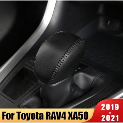 Cow Leather Cover Fit For Toyota RAV4 RAV 4 XA50 2019 2020 2021 AT Car Gear Head Shift Knob Gear Shift Collars Case Accessories