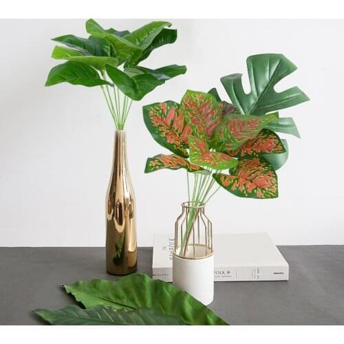 Turtle Leaf Artificial Plants Palm Tree Branch Plastic Tropical Monstera Turtle Leaves Wedding Party Home Garden Room Decoration