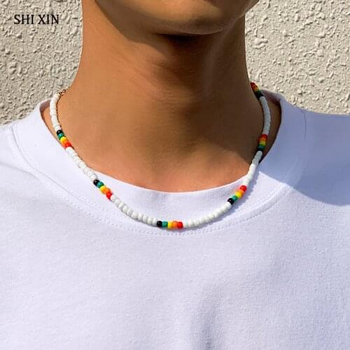 SHIXIN Ethnic Bohemian Simple Short Choker Fashion Necklace for Women/Men Colorful Bead Necklace on the Neck Choker Jewelry Gift