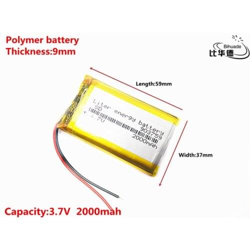 Good Qulity 3.7V,2000mAH 903759 Polymer lithium ion / Li-ion battery for tablet pc BANK,GPS,mp3,mp4