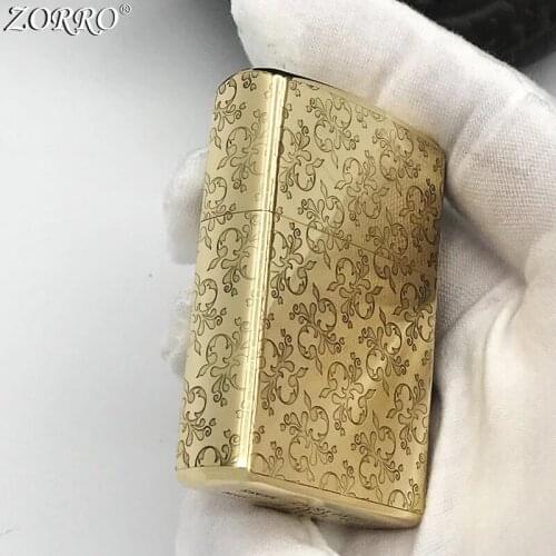 Zorro Kerosene Lighter Pure Copper Brass Carving Summer Sexy Girl Classic Pattern Gasoline Lighter Men Gift Outside Tool
