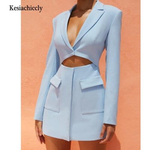 Kesiachiccly Office Lady Buttons Long Sleeves Dress Women Elegant Pocket Hollow Out Party dresses Female Solid Sheath Vestido