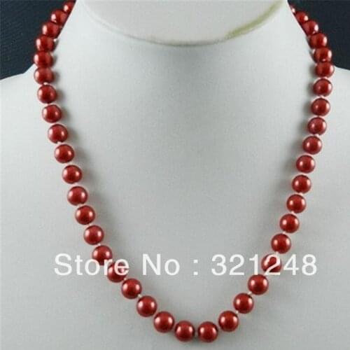 Charms 8mm beautiful red shell simulated-pearl lovely women necklace for party gifts high grade jewelry making 18inch GE1172