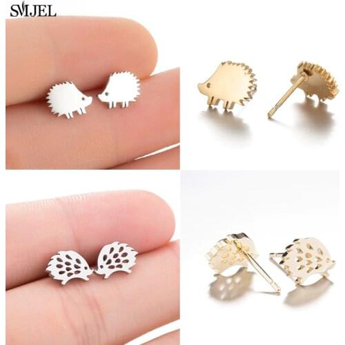 Cute Animal Ear Studs Fashion Mini Stainless Steel Gold Color Hedgehog Earrings For Women Girl Simple jewelry 2021 Party Gifts