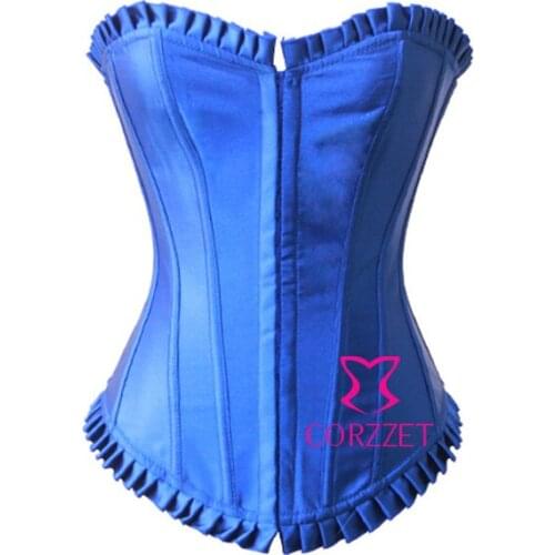 Modeling Lace Up Back Satin Blue Corset Bodice S M L XL XXL Cheap Price Overbust Pattern Gothic Sexy Corselet Bustier Crop Top