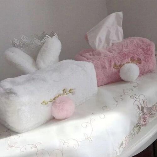 Soft Cute Cute Pink Rabbit Plush Tissue Cover Rabbit Ears Home Car with Living Room Tissue Box Cartoon Pumping Box