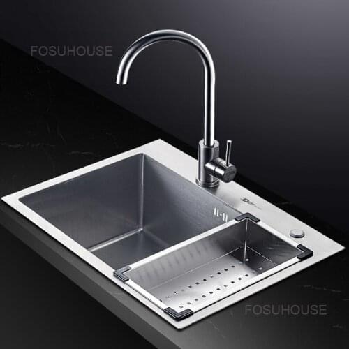 Kitchen Sink Single Tank Set 304 Stainless Steel Dishwasher Thickened Water Basin Vegetable Basin Manual Sink double sink