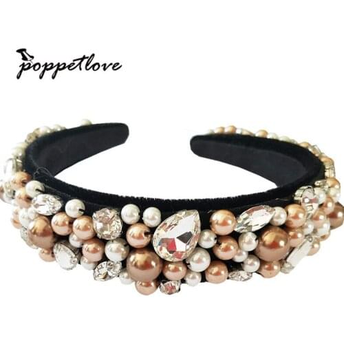 New Fashion European Vintage Baroque Headband full Imitation pearls Rhinestone crystal Hairbands Gold Crown Hair Jewelry HotSale