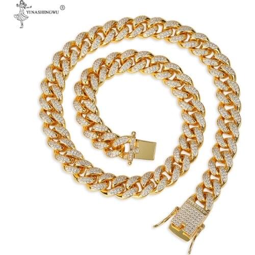 Ice Out 12mm Iced Zircon Cuban Necklace Chain Hip hop Jewelry Gold Color Copper Material CZ Mens Necklace Accessories 18-24inch