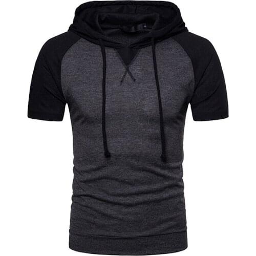 Polyester Men Raglan Sleeve Hooded Design Big Yards Short T Shirt Leisure Party