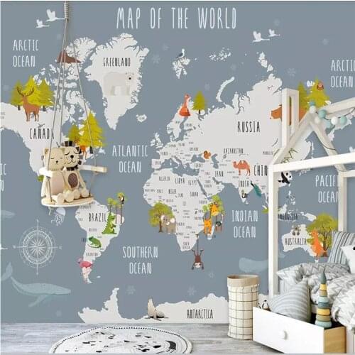 Custom 3d wallpaper mural original cartoon world map childrens room background wall - high-grade waterproof material