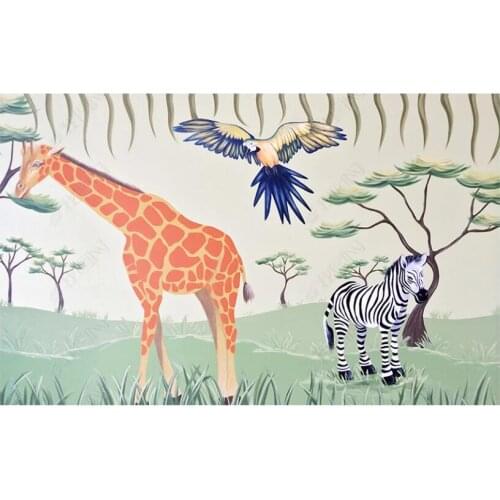 Custom mural 3d photo wallpaper Modern grassland giraffe zebra cartoon animal room home decor wallpaper for walls 3 d in rolls
