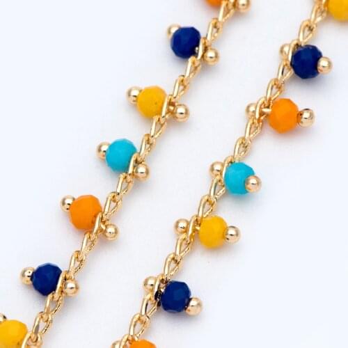 Gold plated Brass Beaded Chains, 2mm Chain with Glass Seed Beads, Necklace Chain Components (#LK-339)/ 1 Meter=3.3 ft