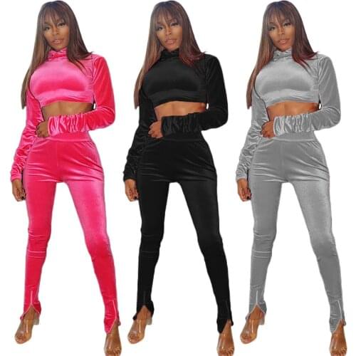 Autumn Winter Women Fashion Velvet Outfits Turtleneck Long Sleeve Cropped Sweater Two-piece Elastic Waist Trousers Matching Sets