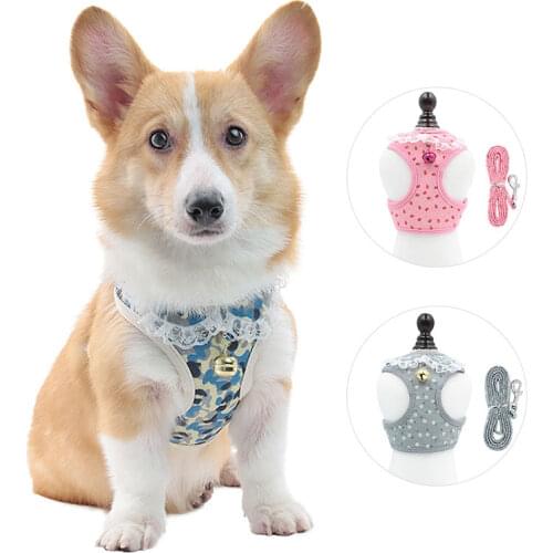 Dog Harness Cat Bells Collar Lead Leash For Small Medium Dogs Chest Strap Vest Adjustable Walking Lead Leashes Pet Accessories