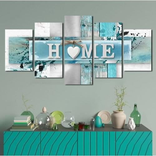 Blue background word HOME and love and warm canvas painting HD printing decoration home bedroom living room